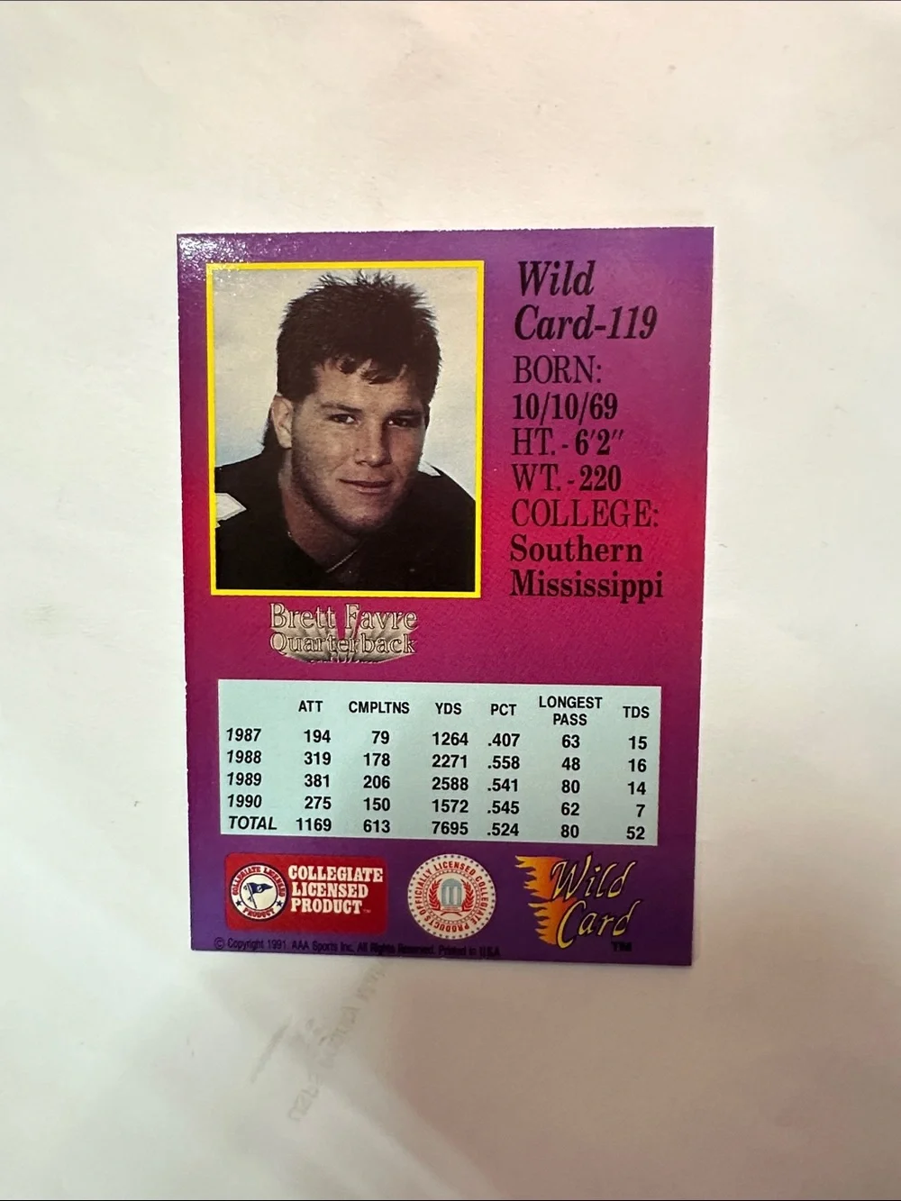 Wild Card Brett Favre rookie card mint condition #119